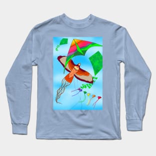 Flying Kites in a Blue Sky - Bird Kite, Hawk, Colorful Kites of California Long Sleeve T-Shirt